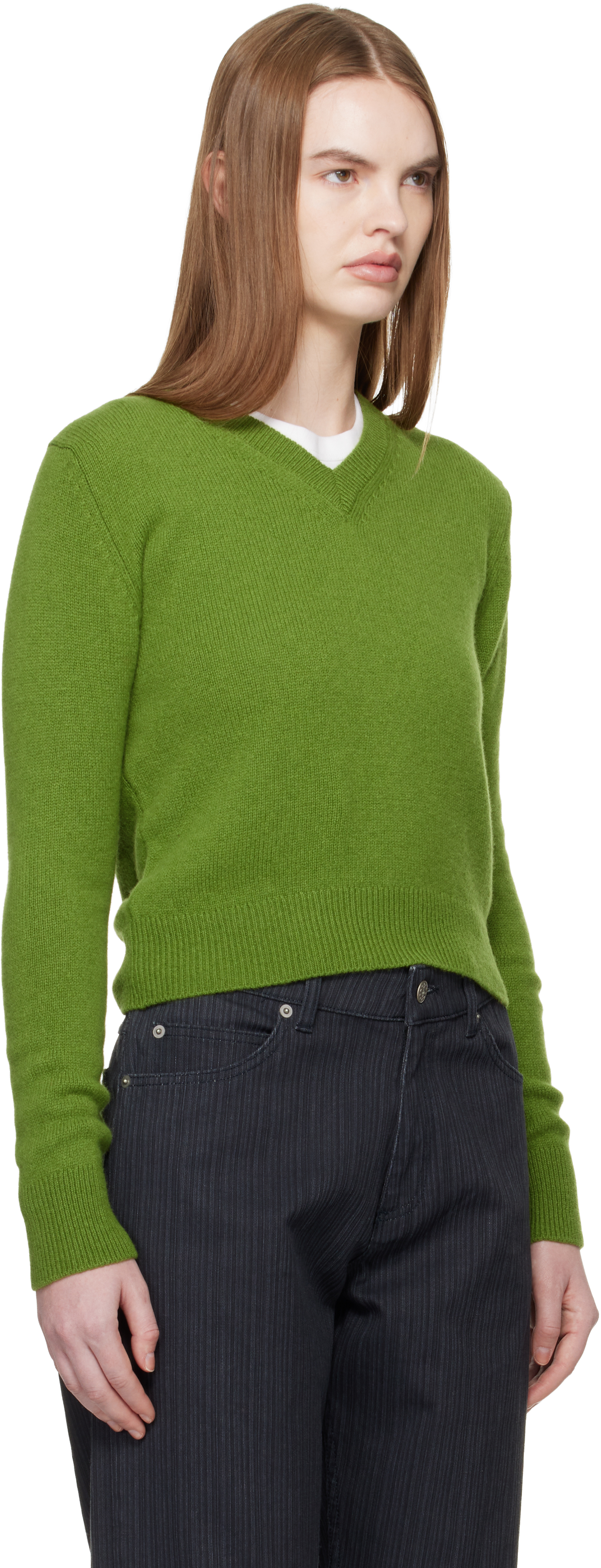 Green Sligo Shrunken V-Neck Sweater