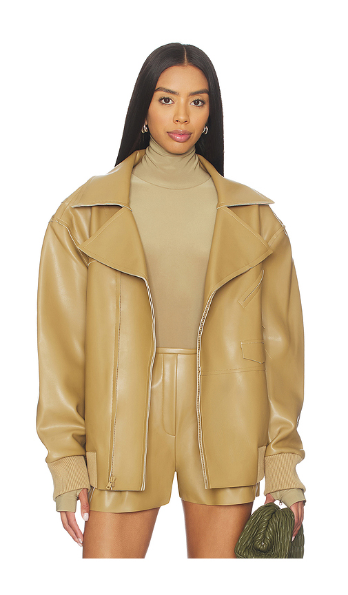 Norma Kamali BLOUSON MOTARD OVERSIZED en Tan. L. Also en M