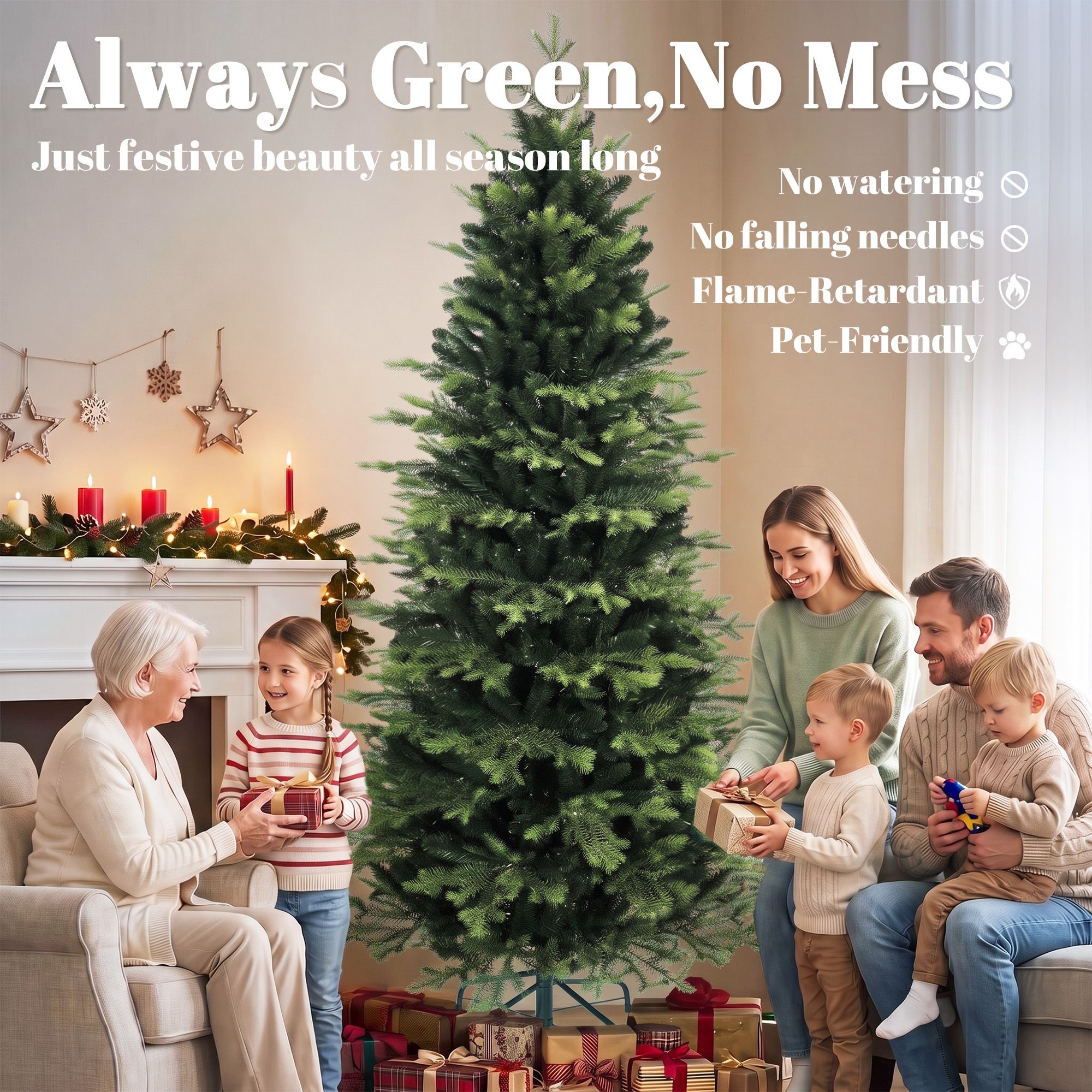 Homcom Geneva Fir Hinged Xmas Tree With 2079 Branch Tips, Green