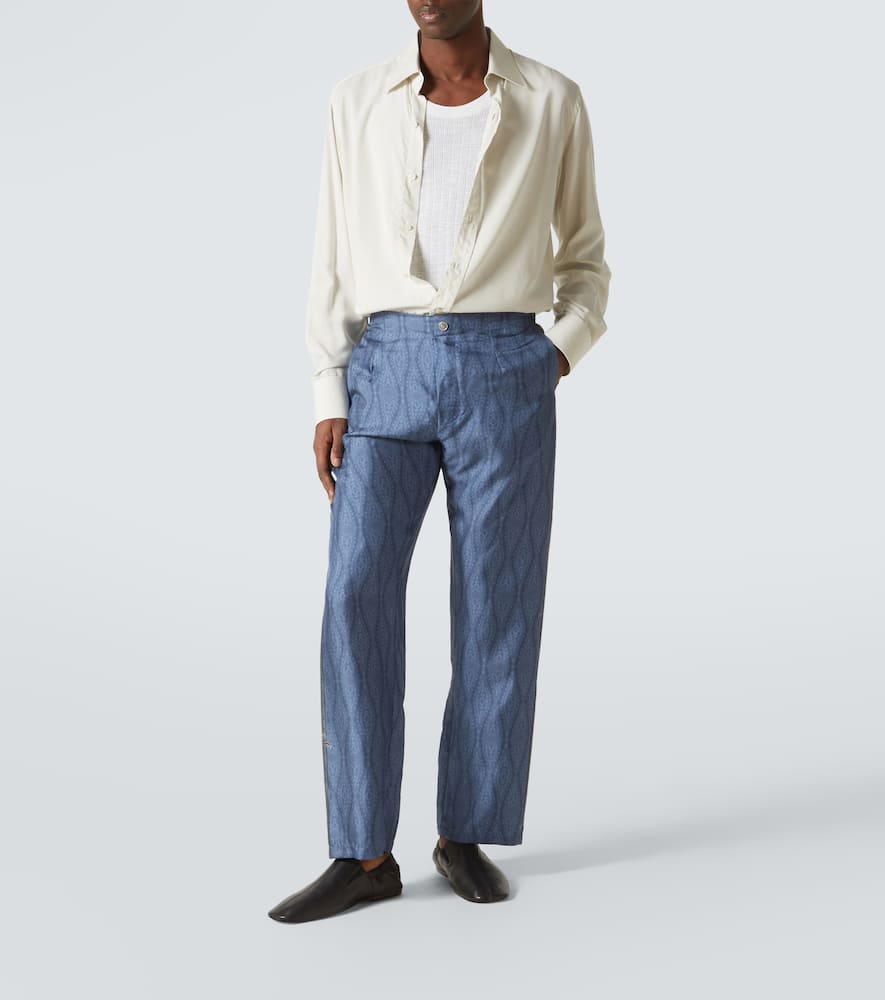 Paisley silk wide-leg pants