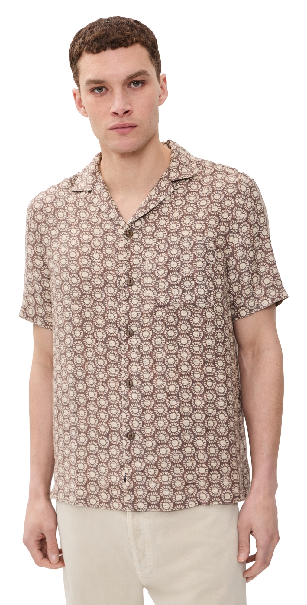 Short Sleeve Palma Linen Camp Shirt Shore Sun Woodblock