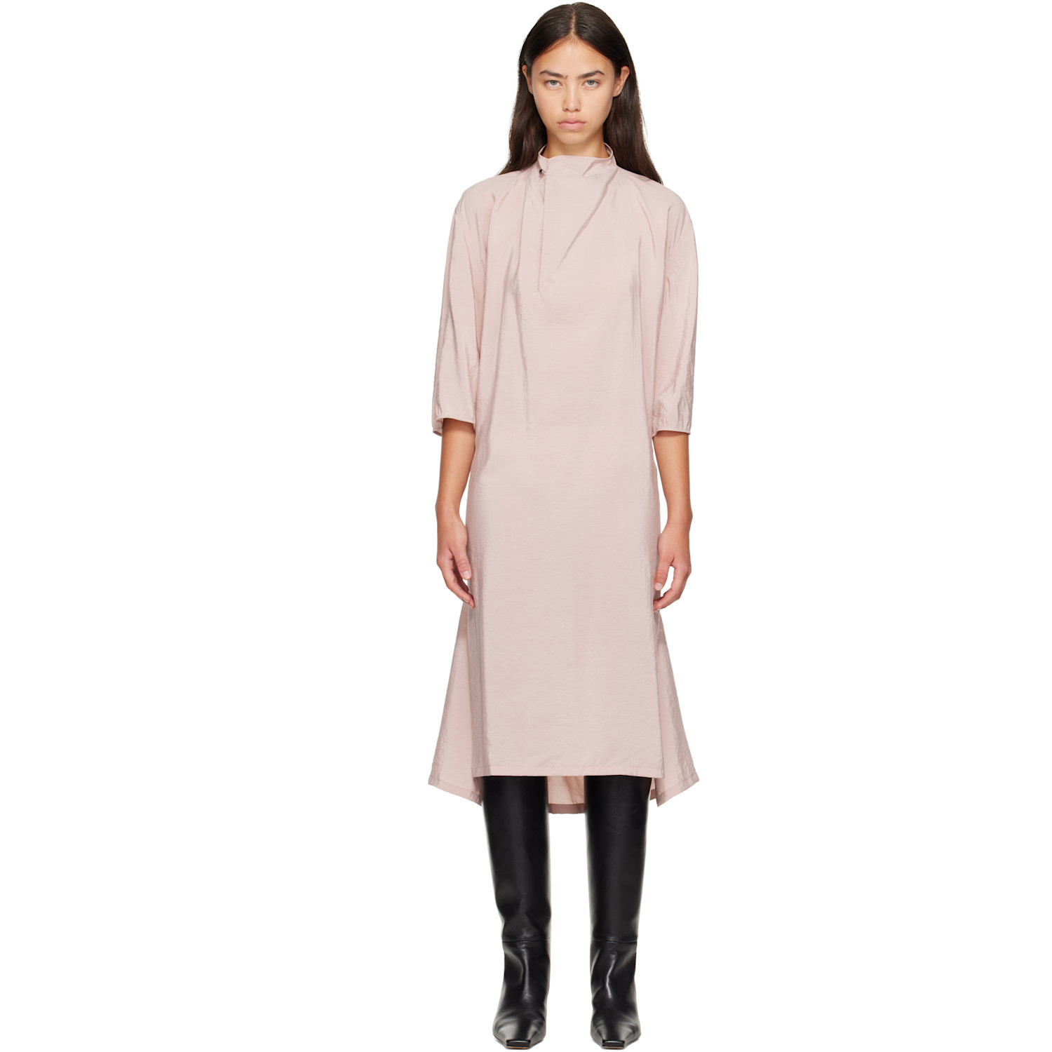 Pink Soft Collar Midi Dress