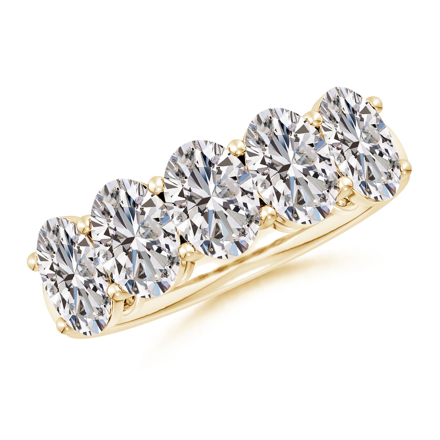 Angara 3.8 Carats Prong-Set Oval Diamond Five Stone Wedding Ring in 14K Yellow Gold