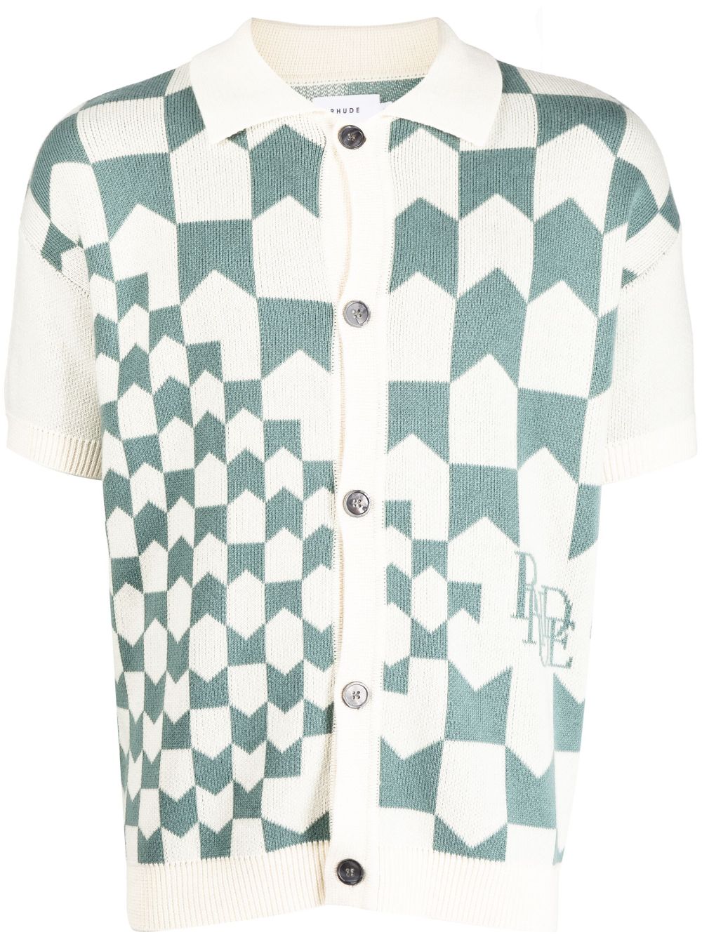 Check-print knitted polo shirt - Green