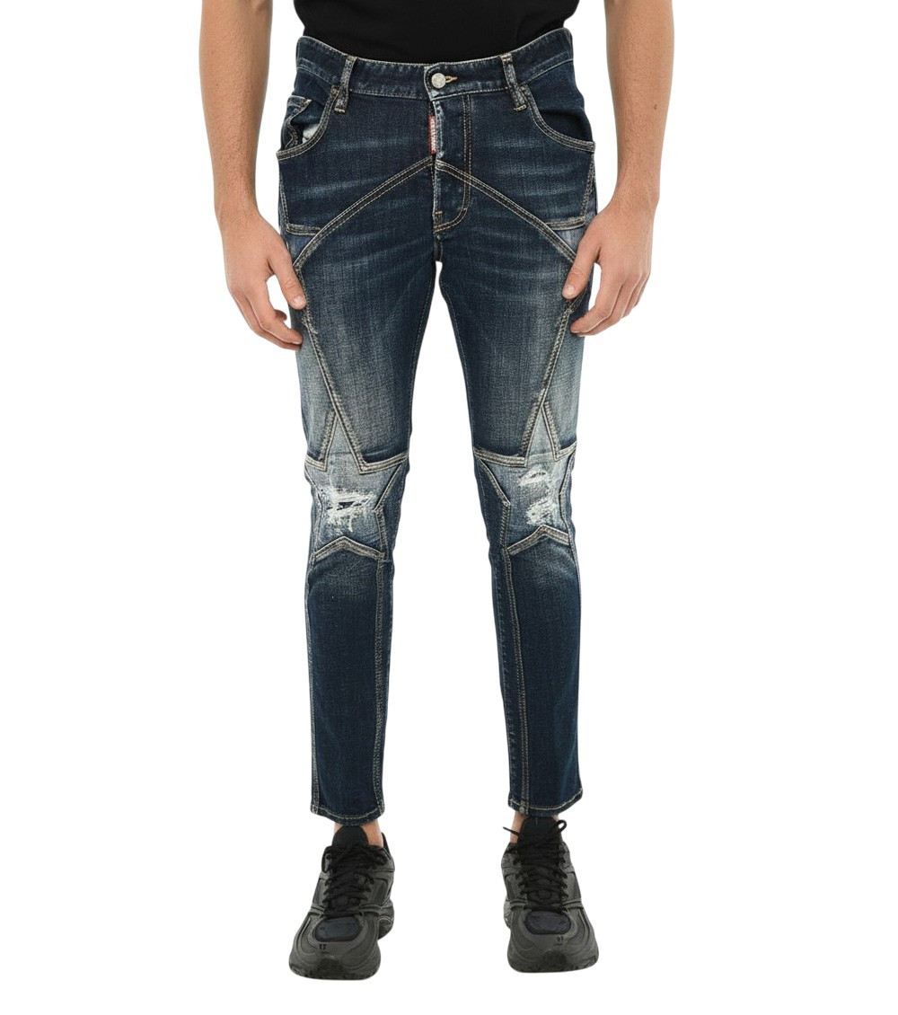 Dark Blue Cotton Blend Jeans