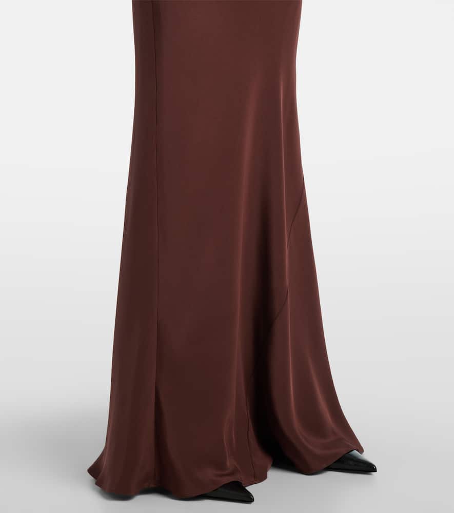 Lace-trimmed silk satin gown