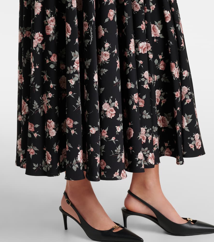 Floral silk-blend charmeuse midi skirt
