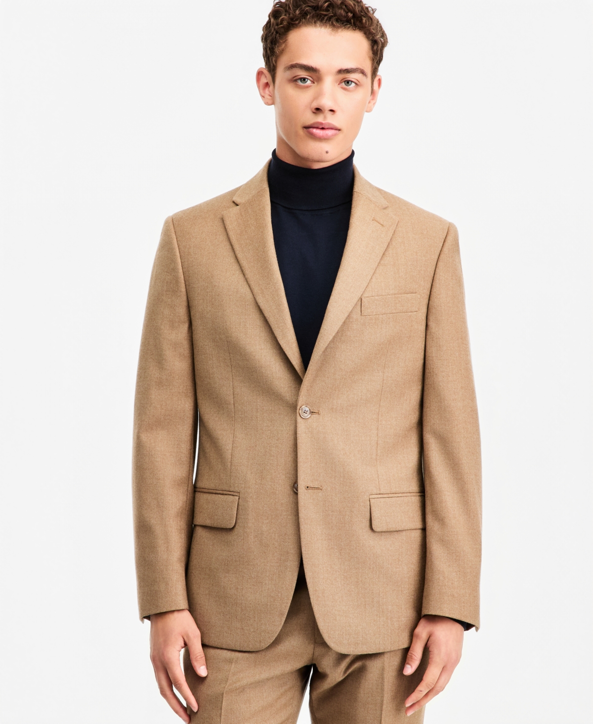 Men's Modern-Fit Wool Tan Flannel Suit Separate Jacket - Tan