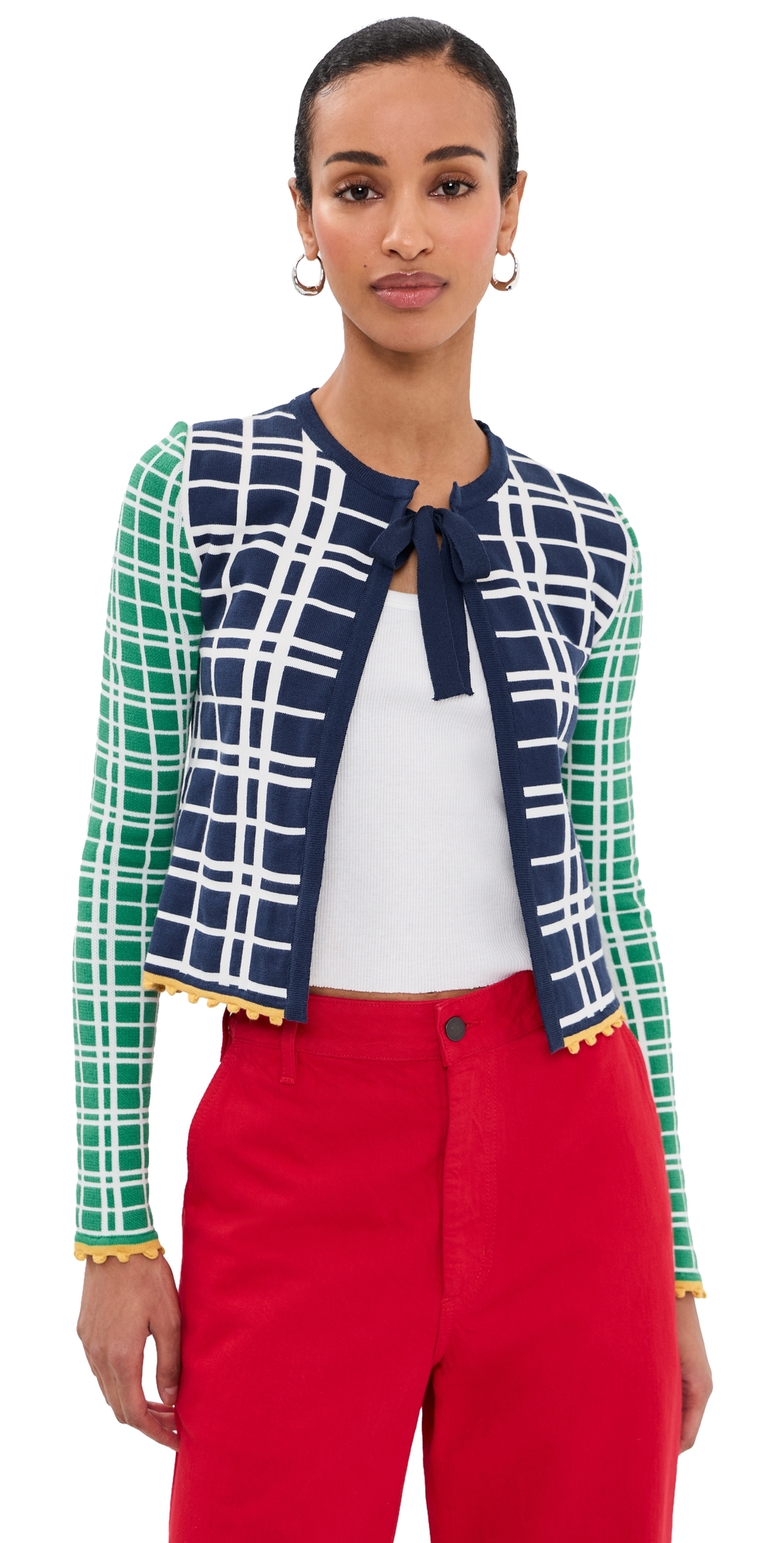 Check Me Cardigan Multicolor Green/Navy/Ecru