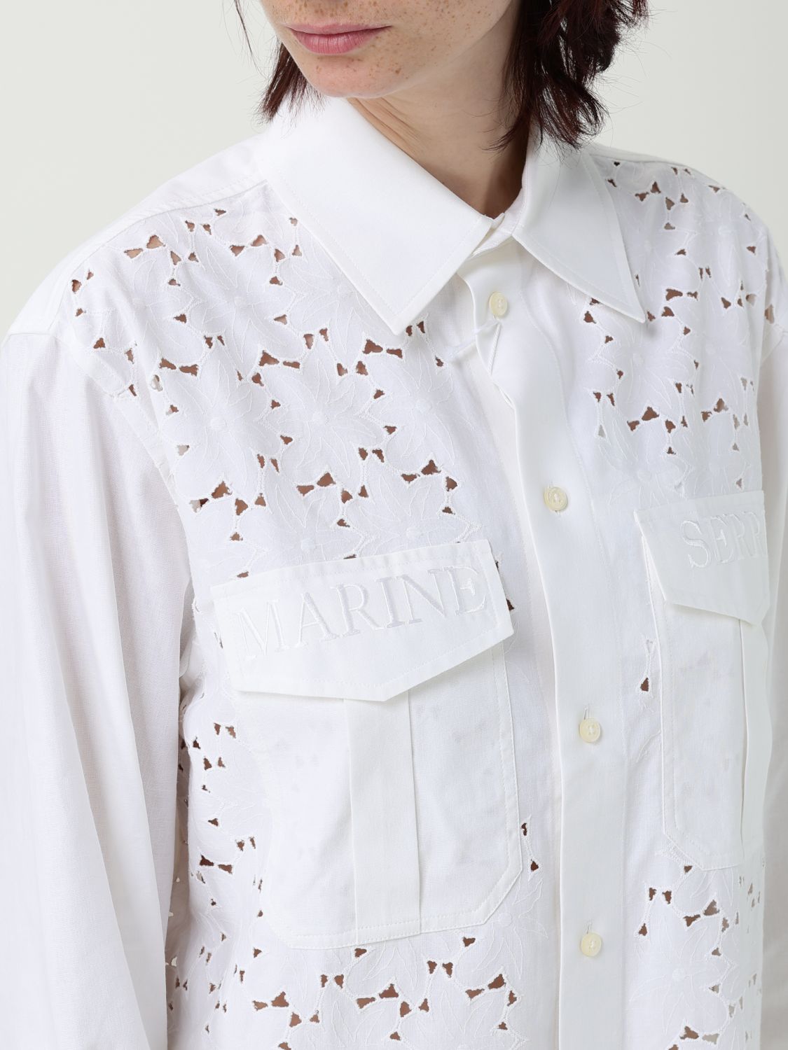 Marine Serre cut-out embroidered shirt - White