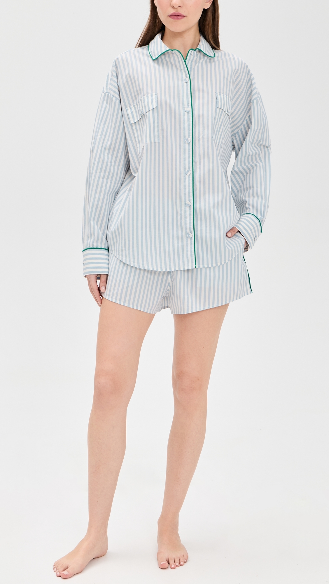 Airy Cotton Piped Shorts Stillwater Stripe/Spring