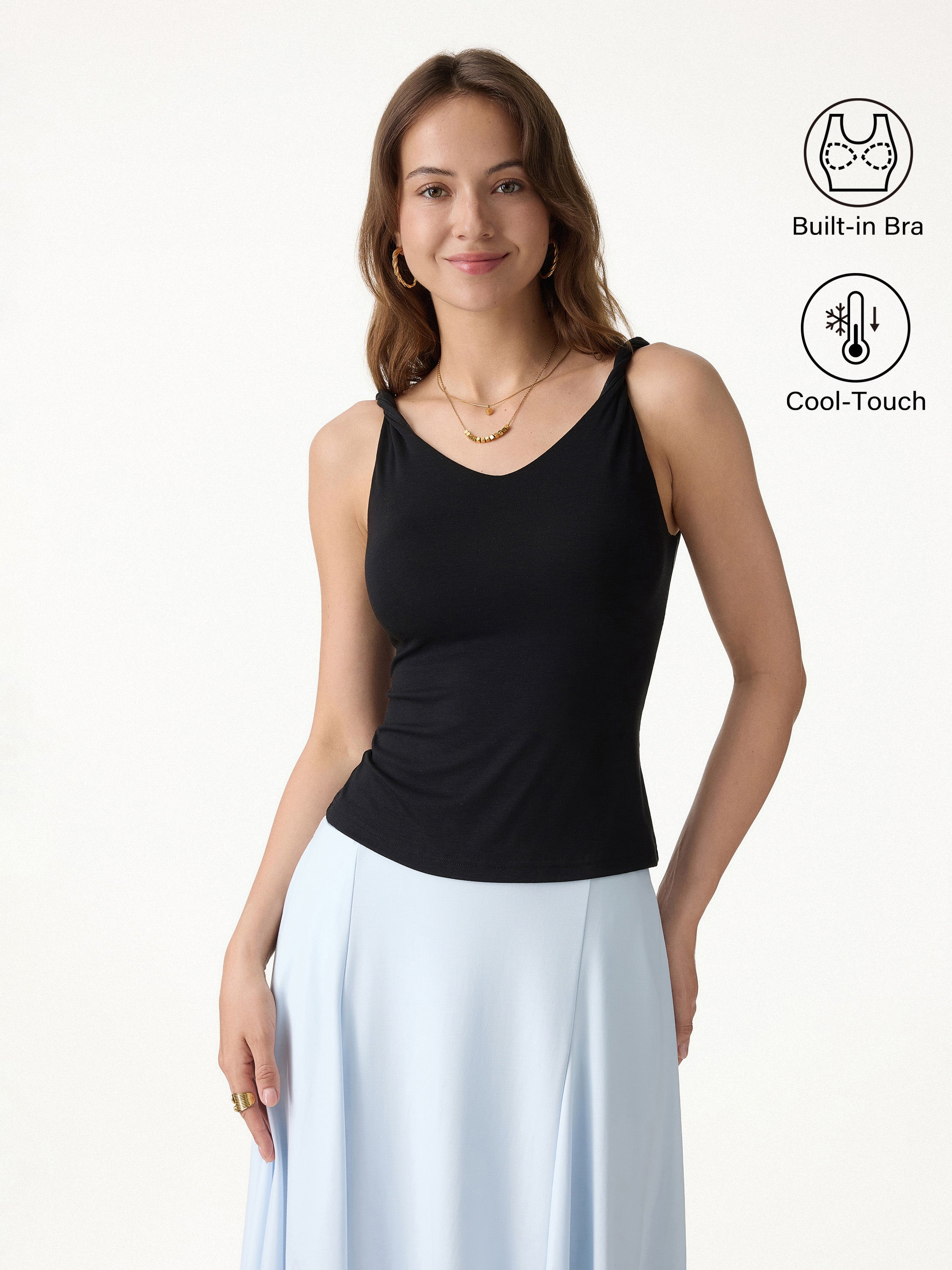 CoolTouch Twisted Strap V-Neck Bra Tank - Black