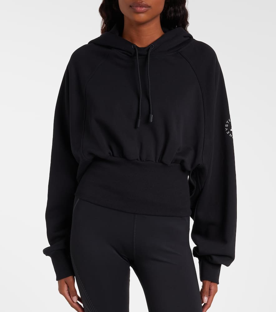 Cropped cotton jersey hoodie