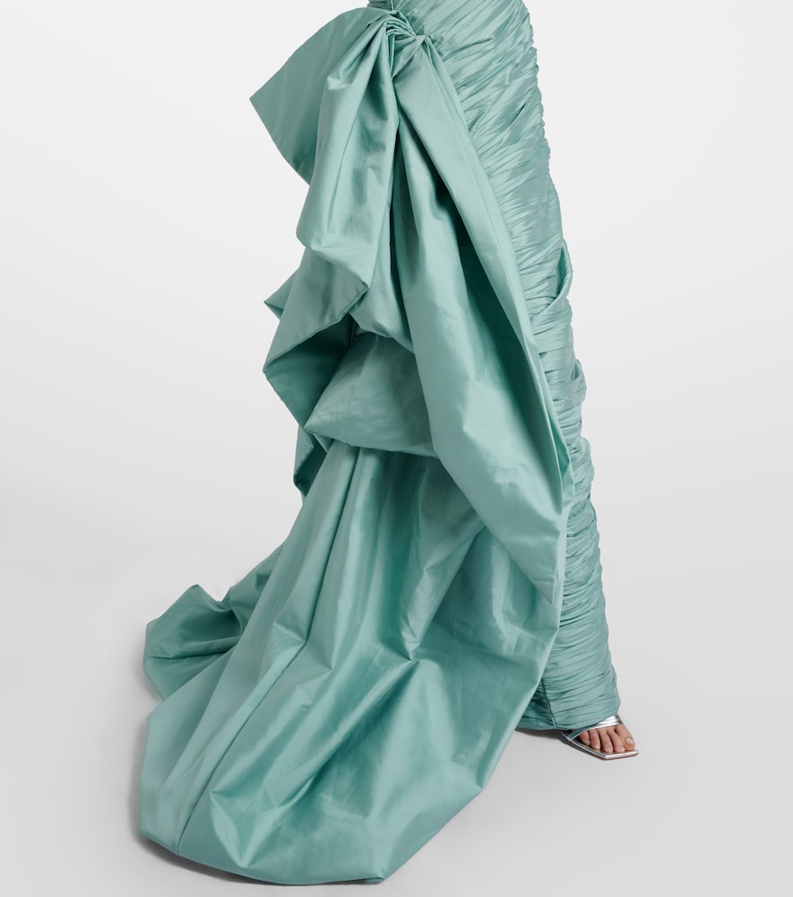 Draped pleated taffeta corset gown