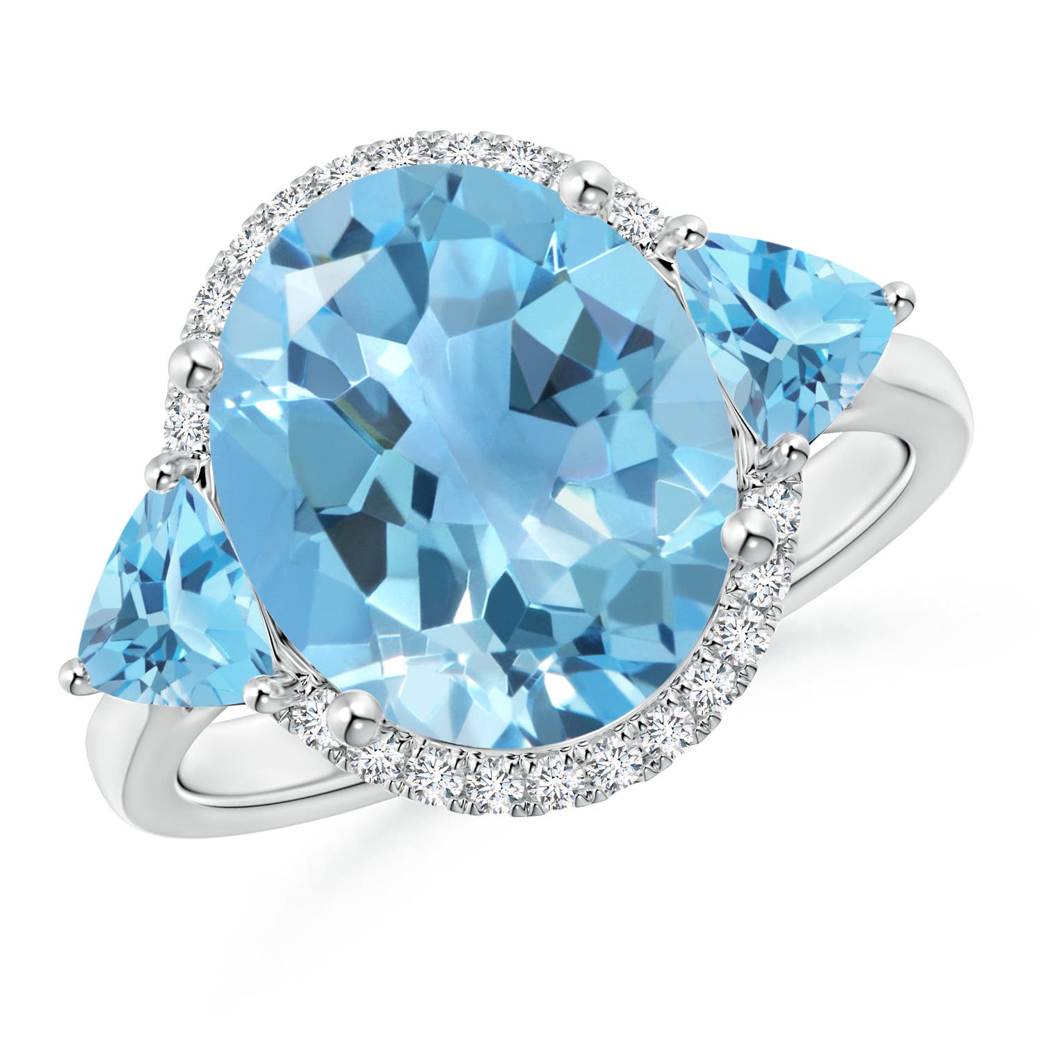 Angara 5.6 Carats Oval & Trillion Swiss Blue Topaz Cocktail Ring in Platinum