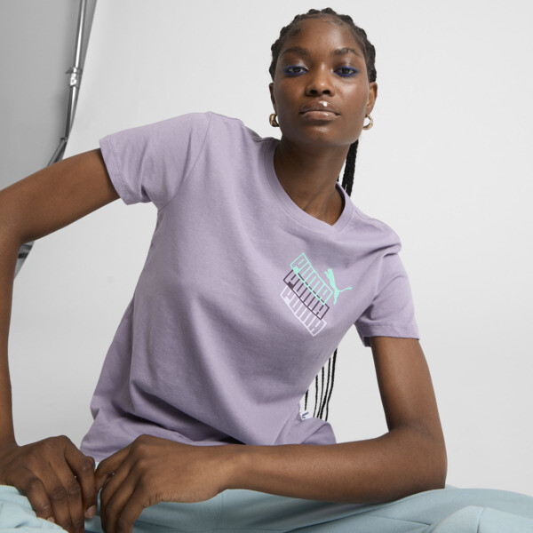 PUMA Stacked Up Logo Women's T-Shirt in Purple