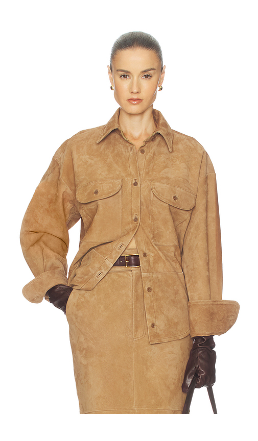 Helsa Suede Overshirt in Caramel - Tan. M also in XS, XXS, S