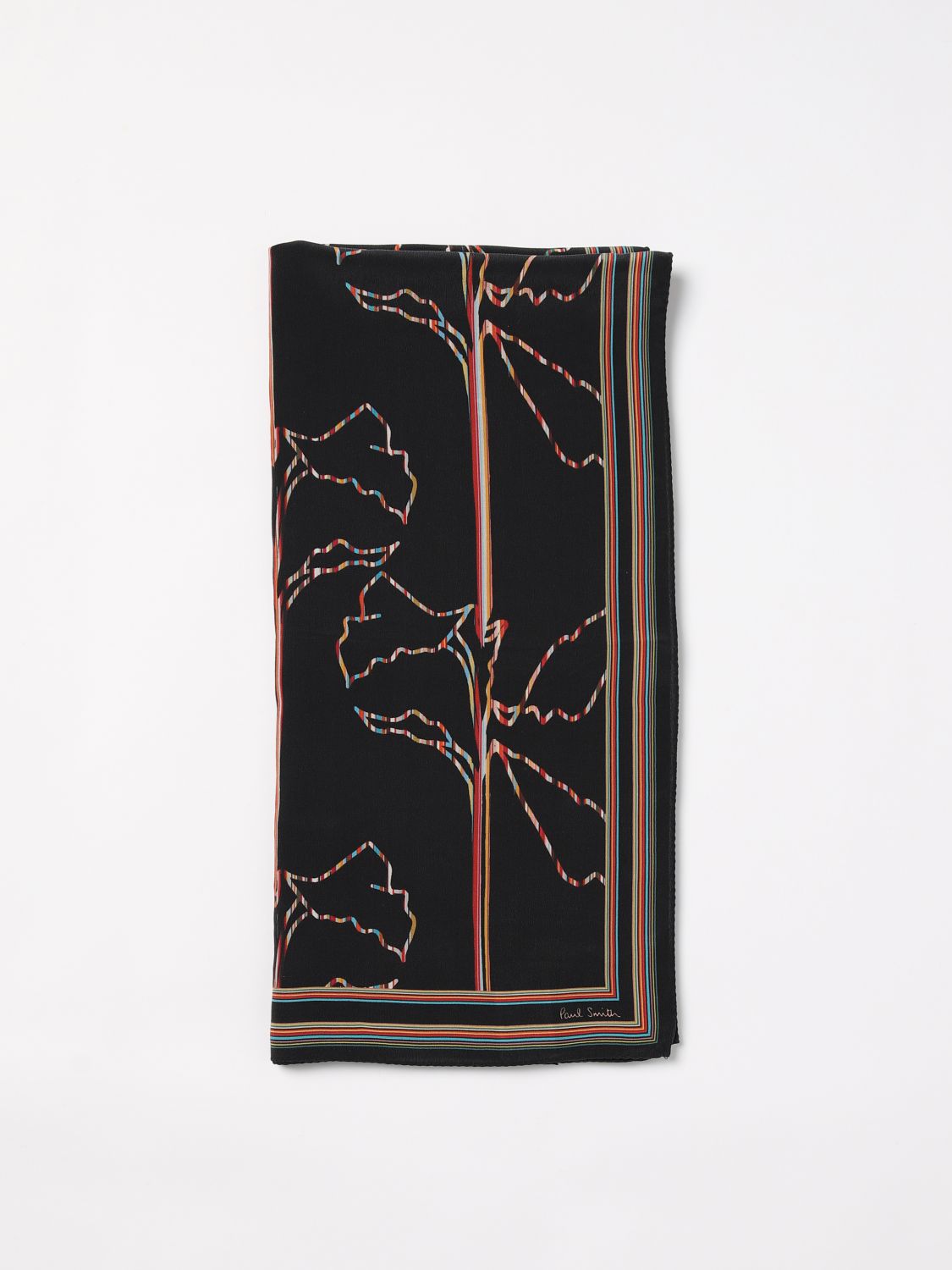 Magnolia-print silk scarf - Black
