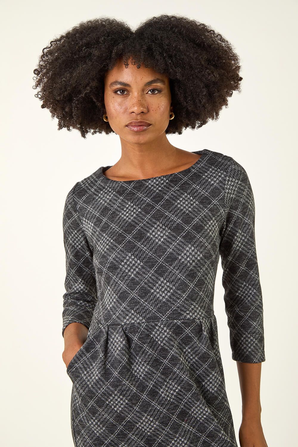 Checked Pleat Front Shift Dress