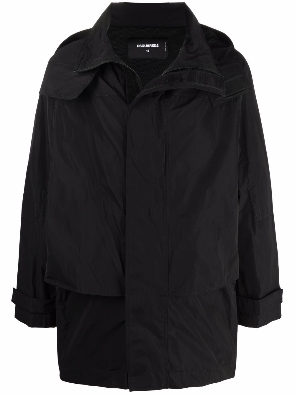 Logo-print hooded mid-length coat - Black