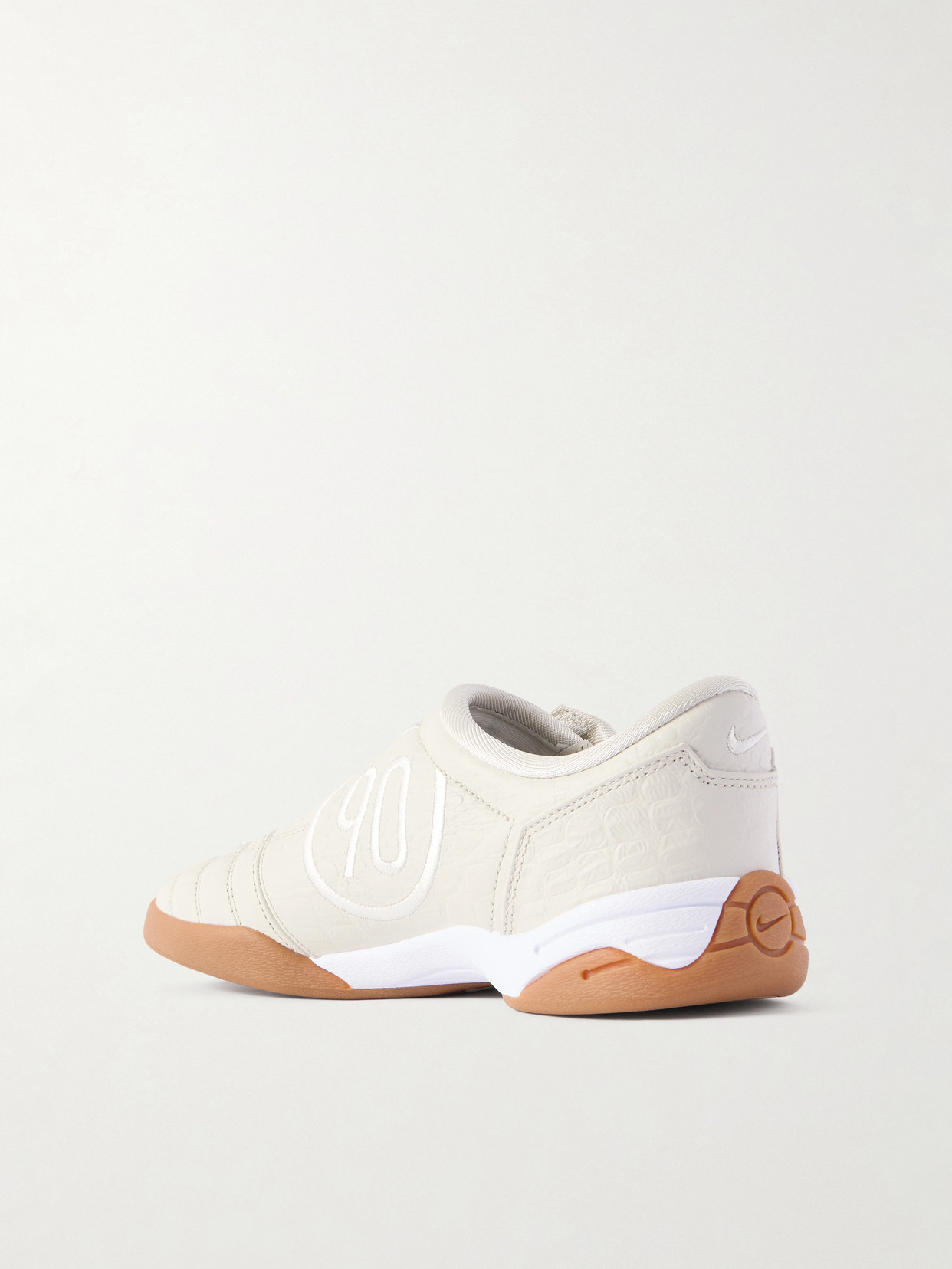 T90 Embroidered Croc-effect Leather Sneakers - Off-white