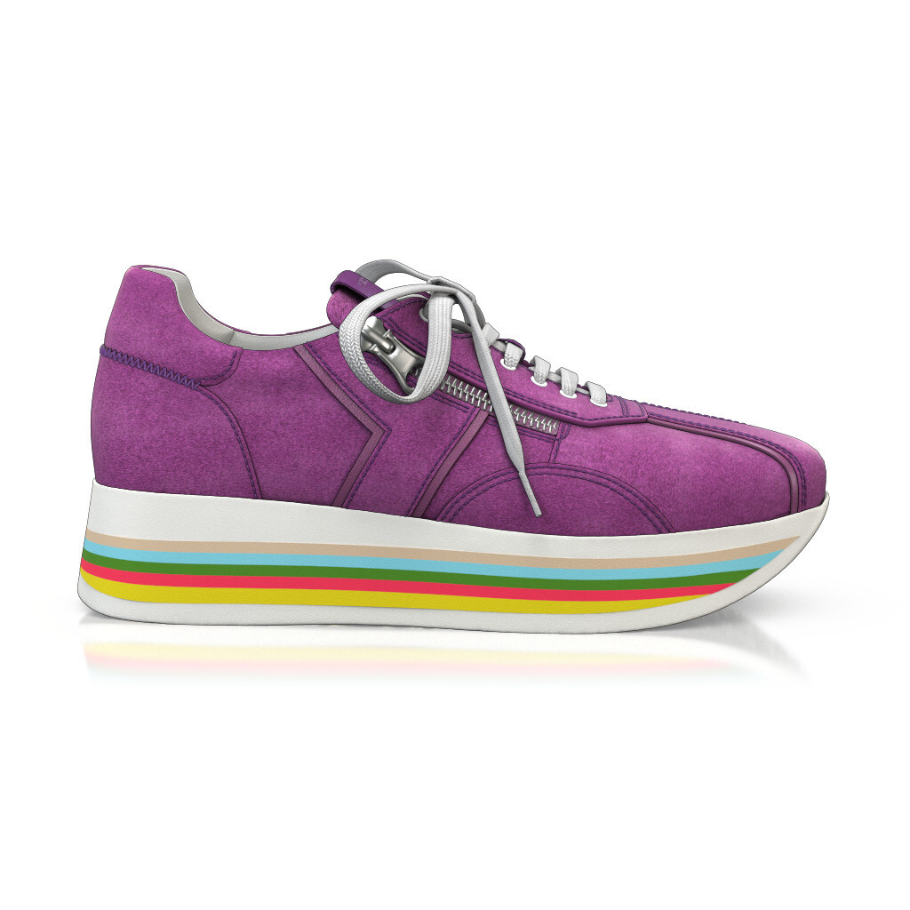 Baskets de ville Femme Faites main en Italie en Cuir Fuchsia Violet - Sur Mesure, Moyen, Fermeture éclair décorative, Lacets - GIROTTI