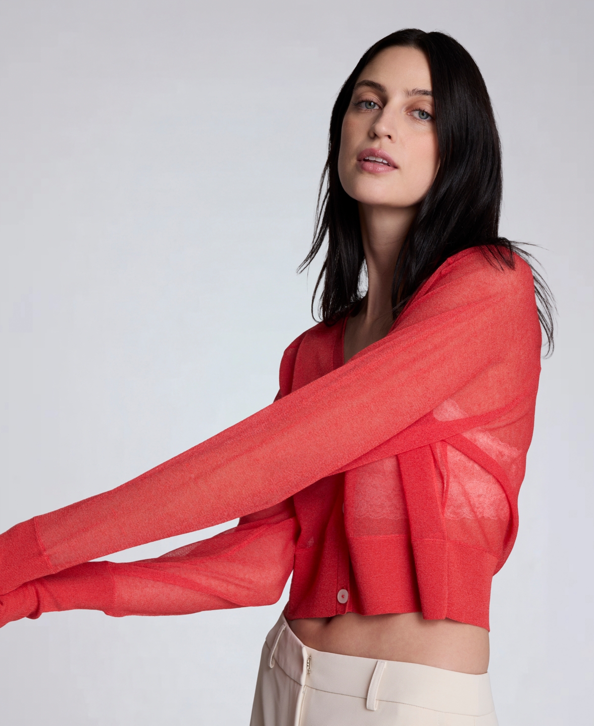 Women's Saddle-Shoulder Cropped Cardigan - Lava Red