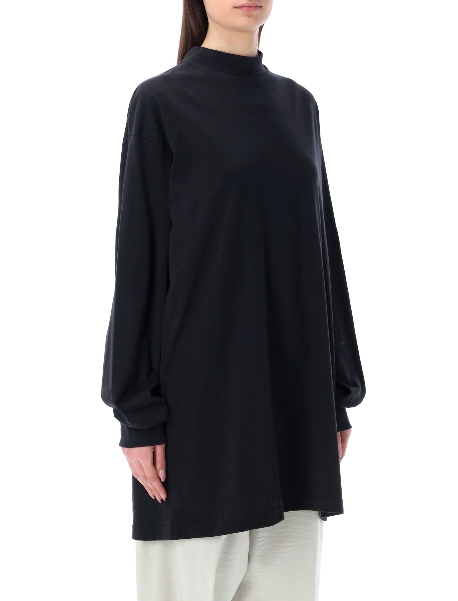 Mock-neck long-sleeved cotton T-shirt - Black