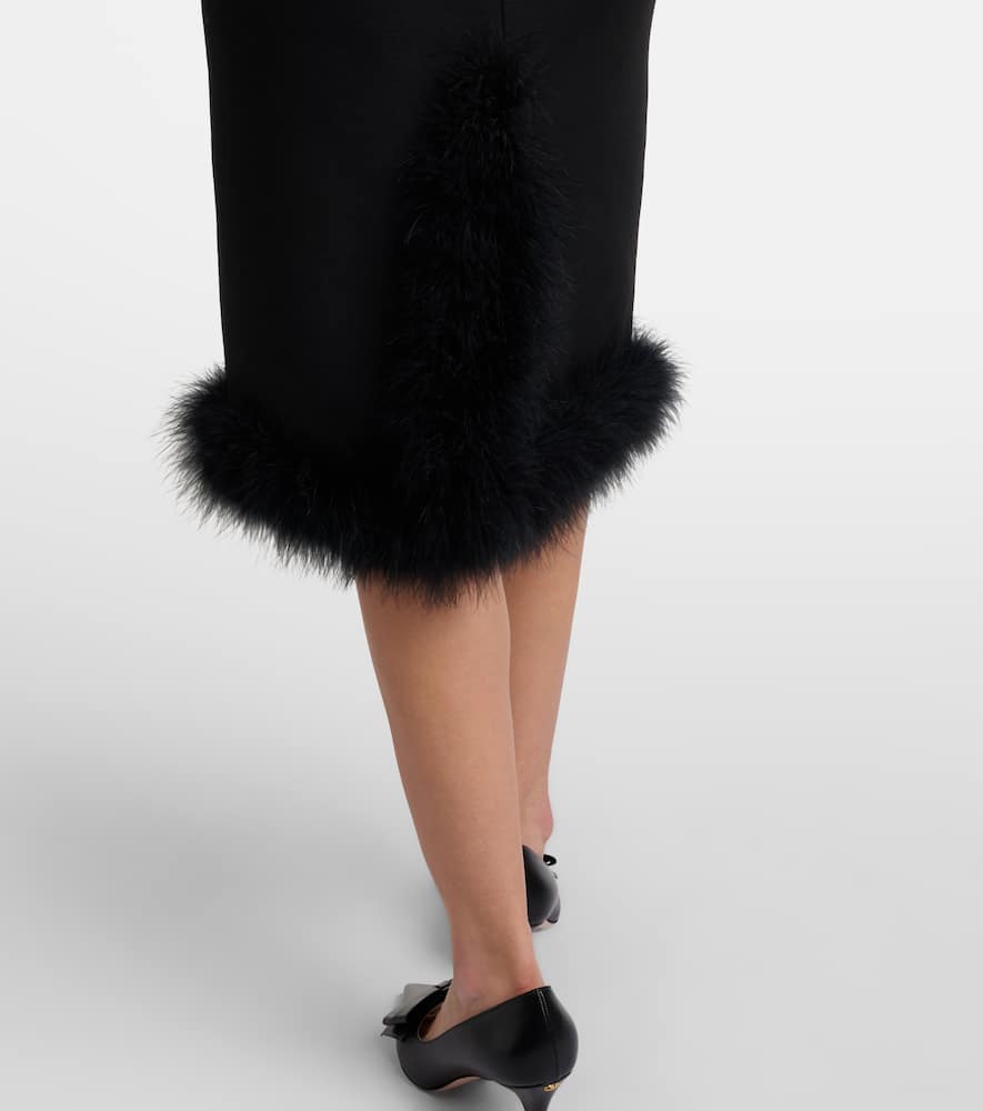 Feather-trimmed wool and silk Crepe Couture midi skirt