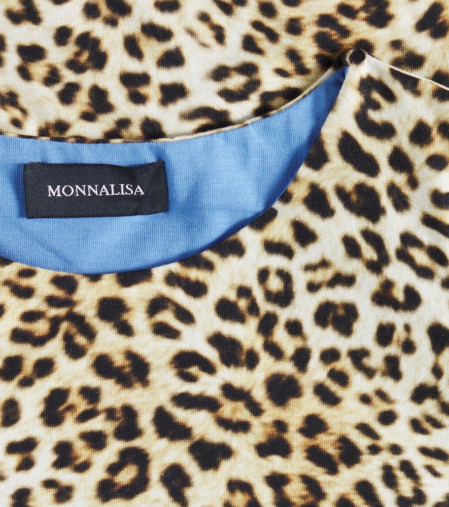 Leopard-print cutout cotton-blend top