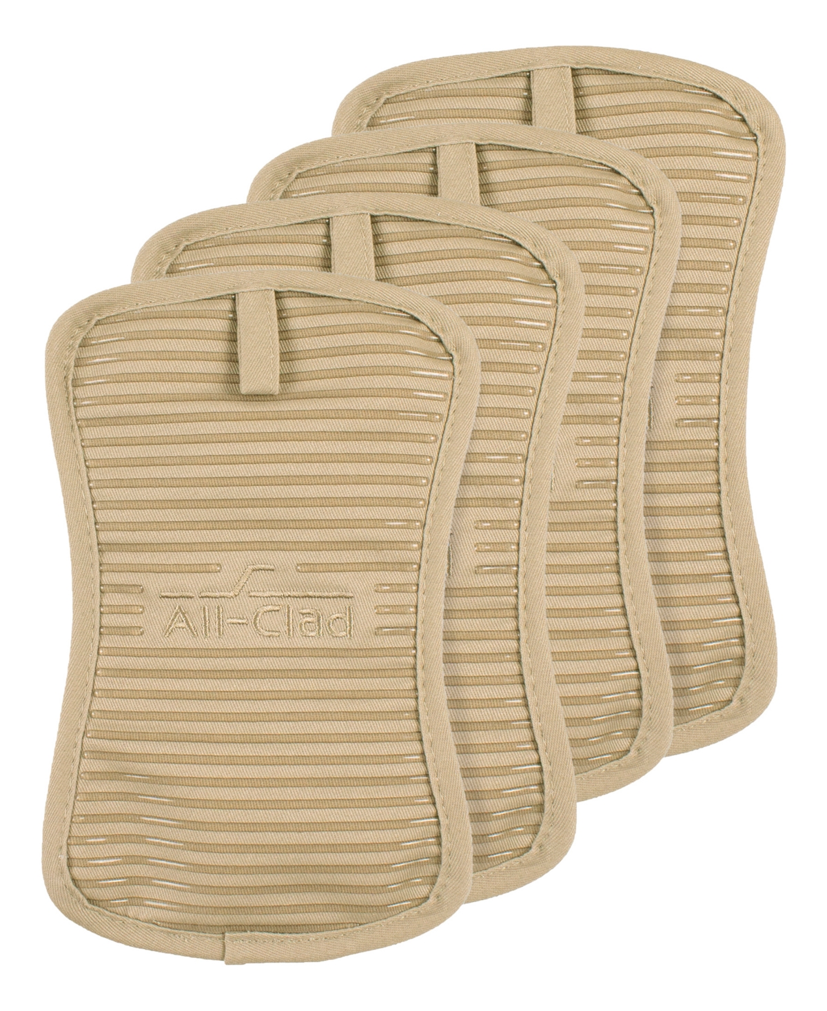 Ribbed Silicone Cotton Twill Potholders, Set of 4 - Cappuccino