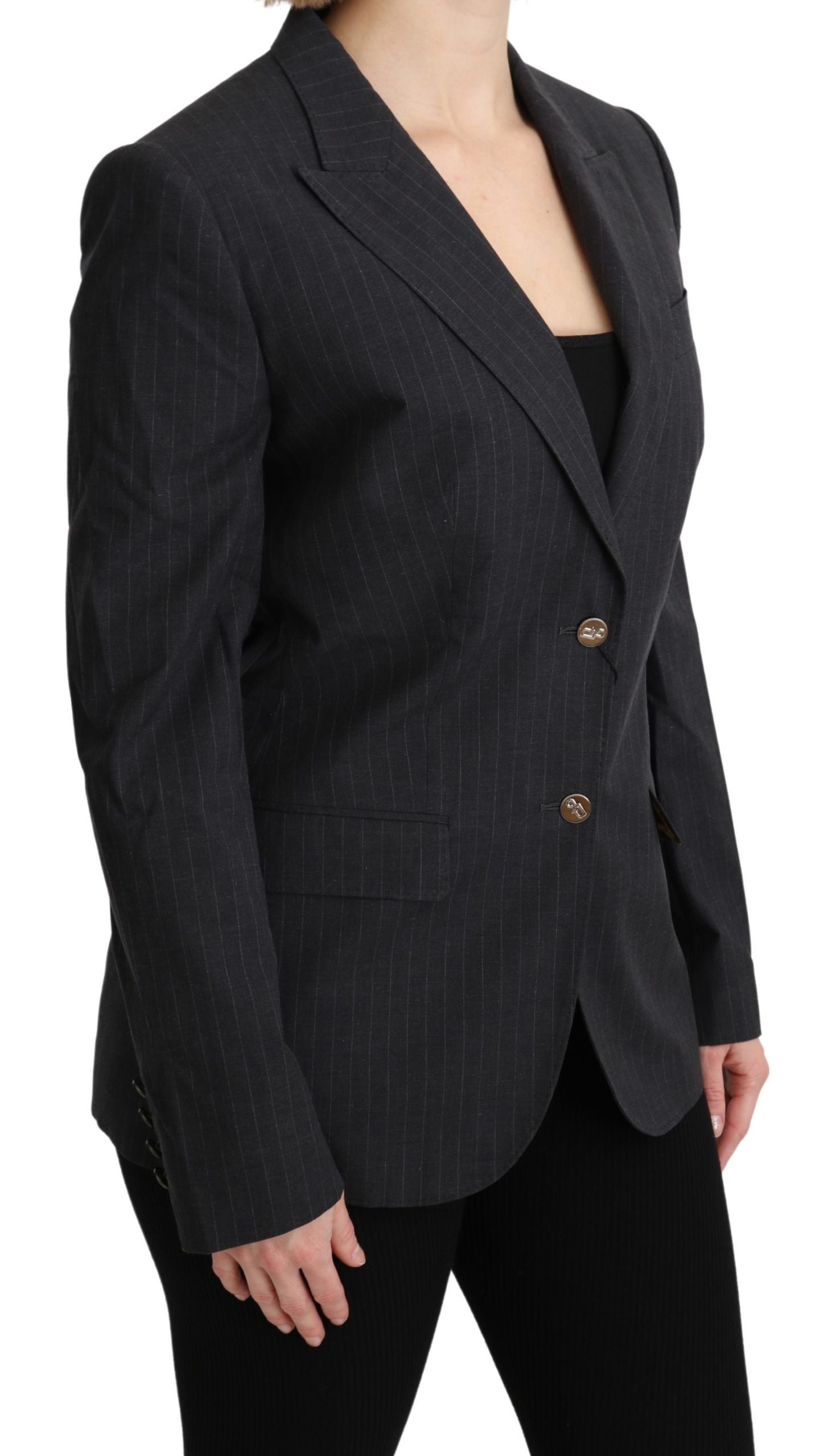 Pinstriped Cotton Blazer — Gray