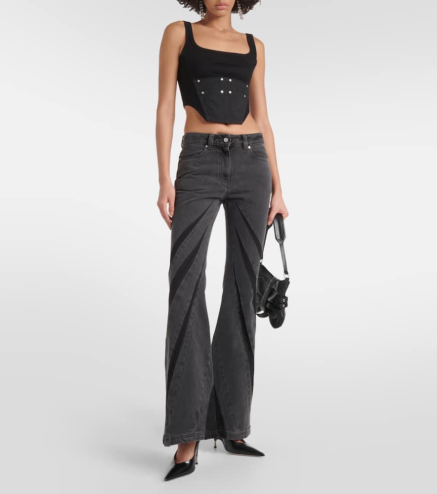 Darted mid-rise flared jeans