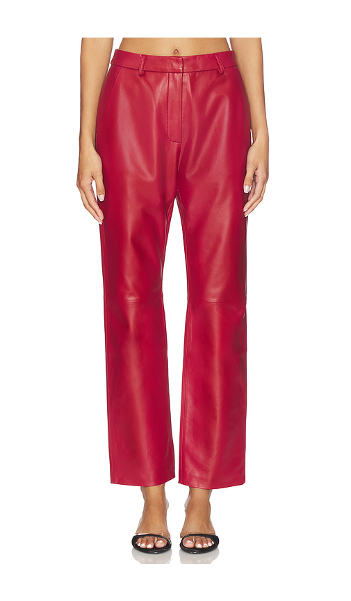AEXAE Leather Straight Leg Pant in Red. S. Also in