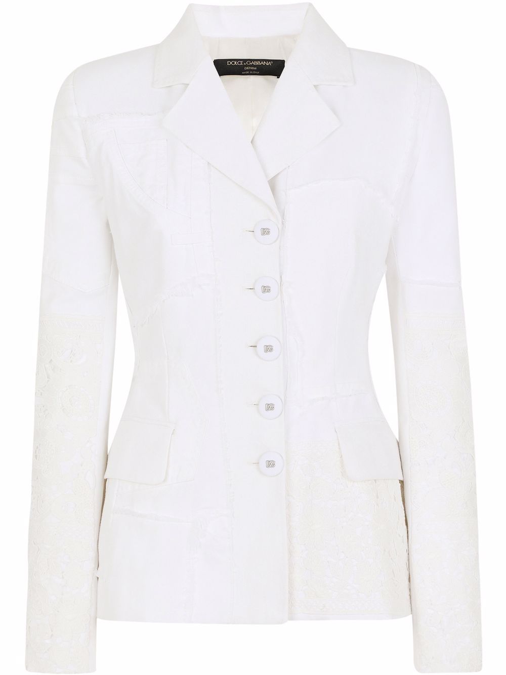 Lace panelled single-breasted blazer - White