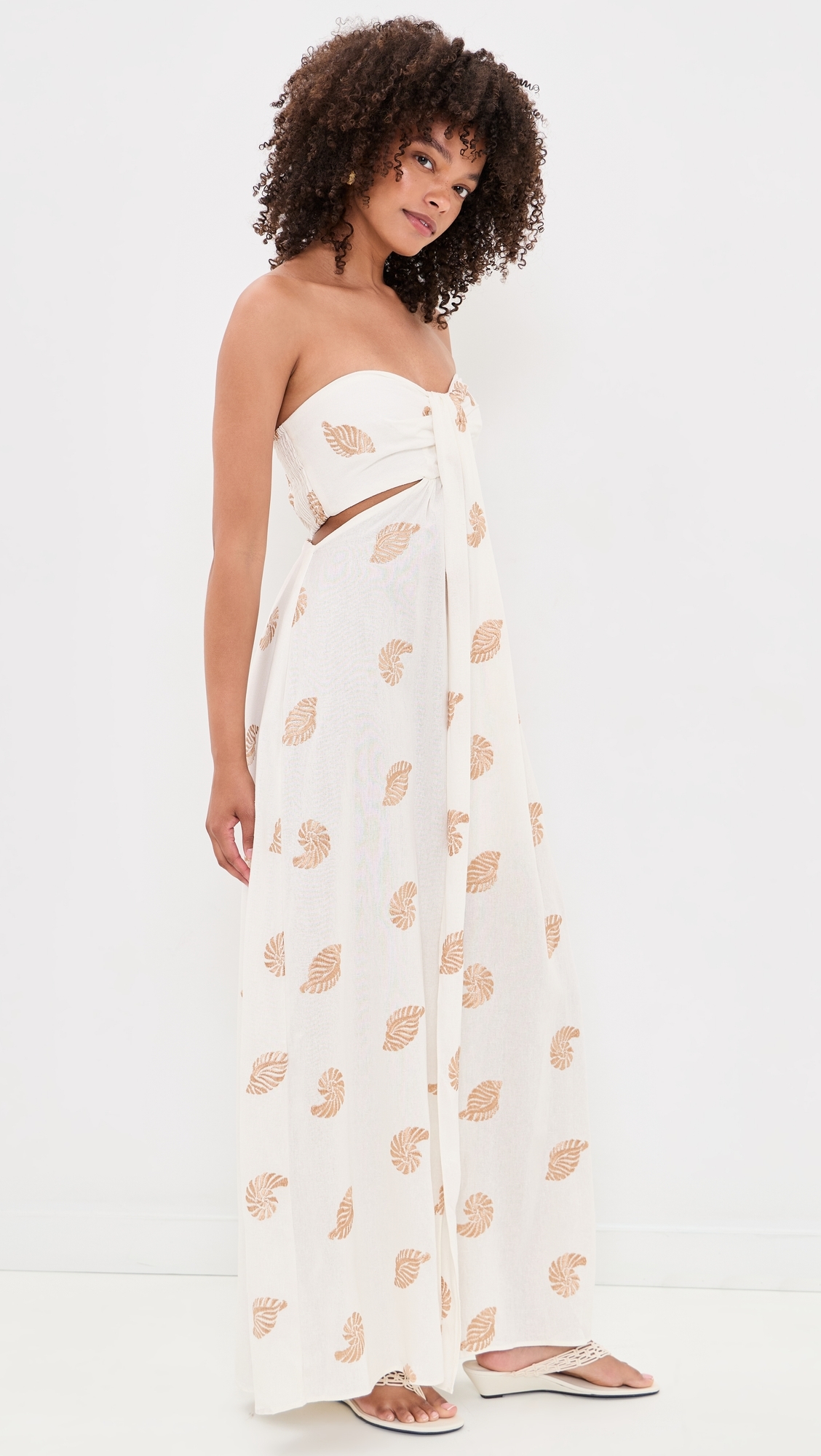 Embroidered Shell Linen Maxi Dress Off-White