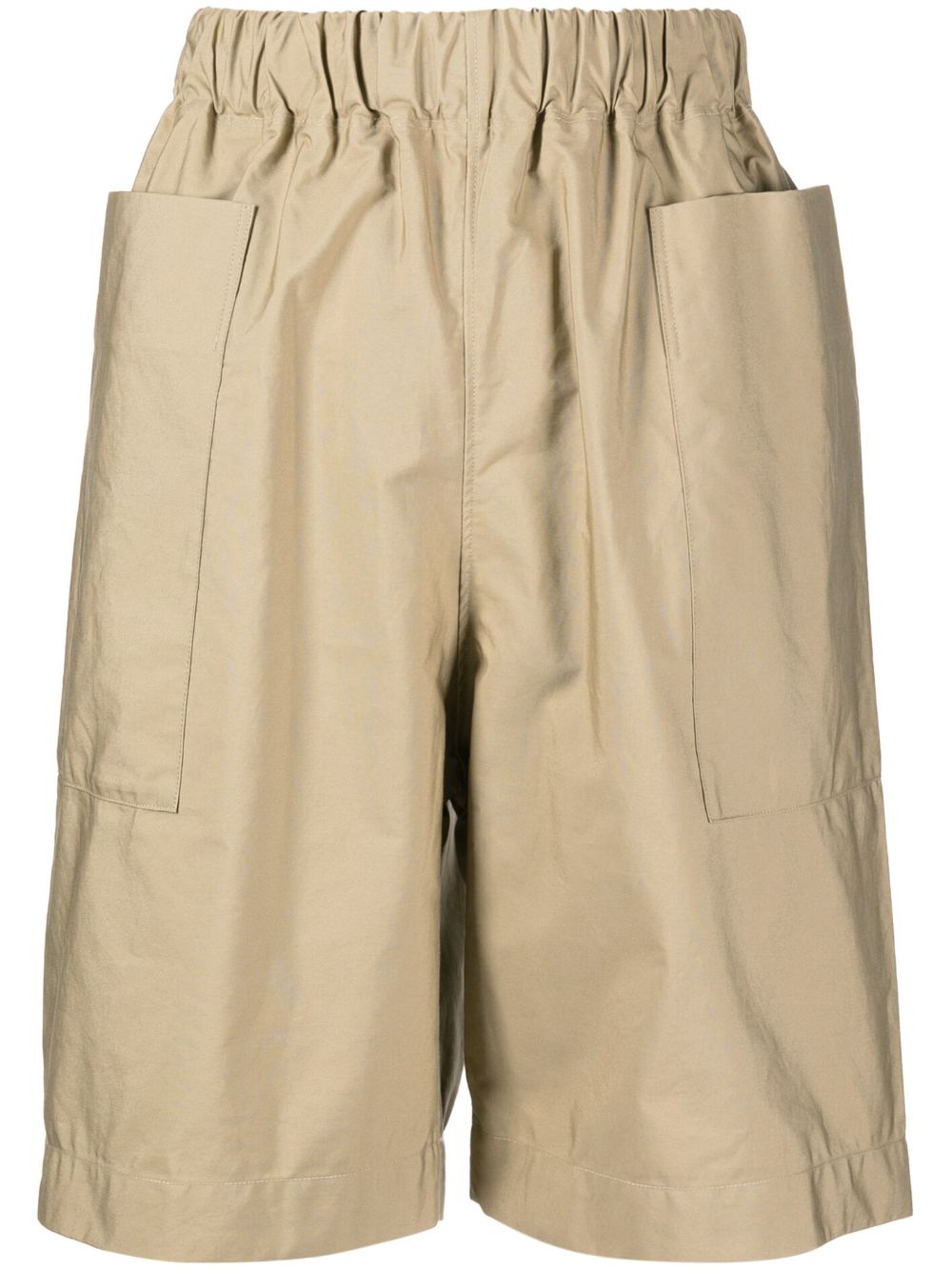 Elasticated-waistband straight-leg shorts - Brown