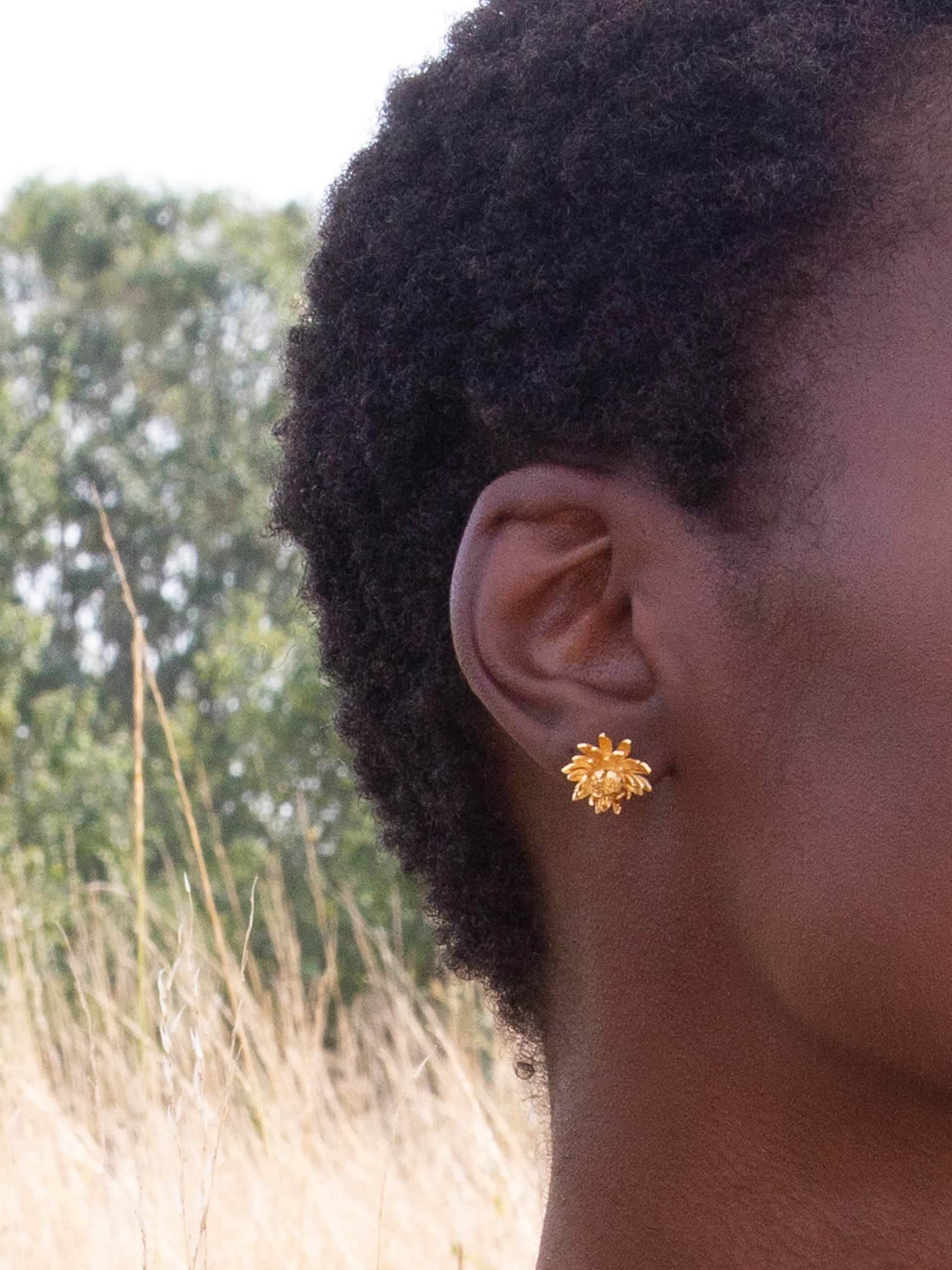 Chrysanthemum Flower Stud Earrings by Jewellery