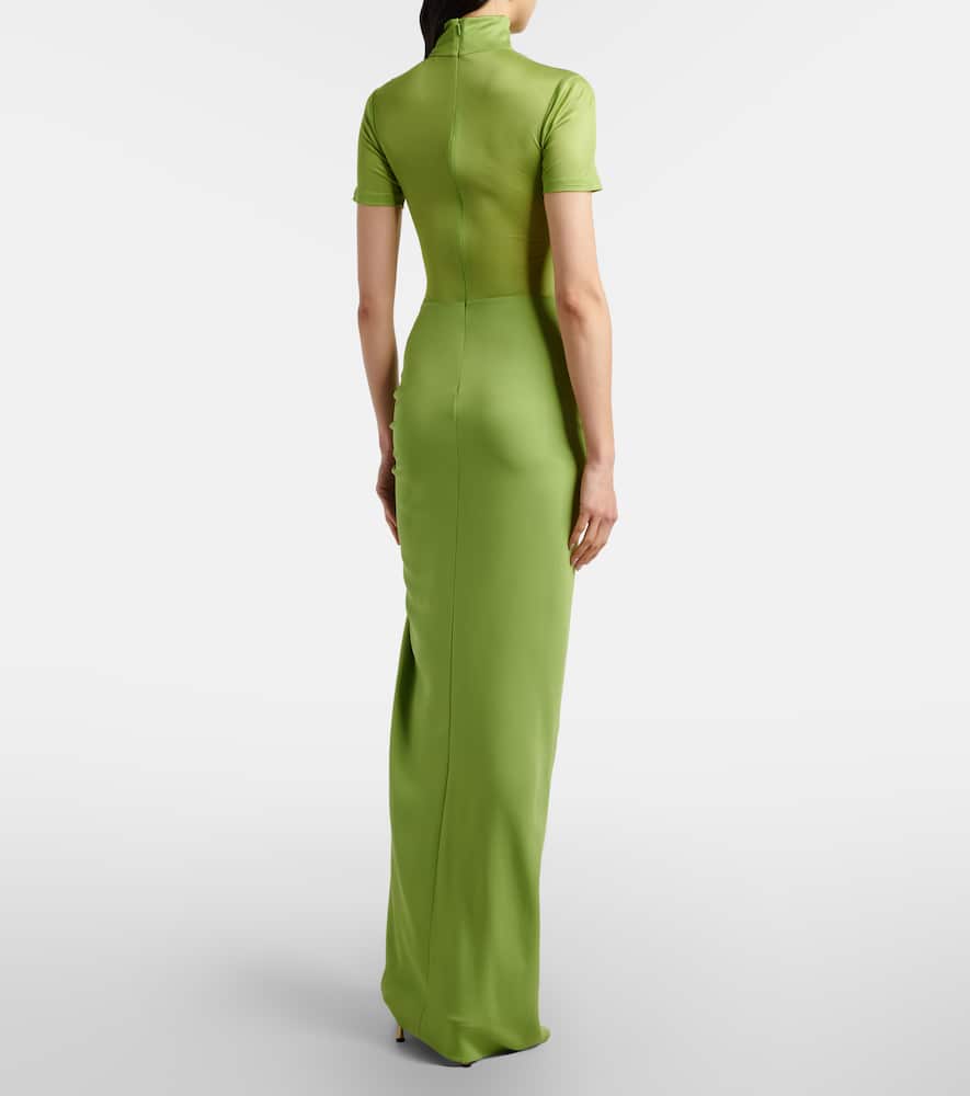 Fusion gathered ribbed-knit gown