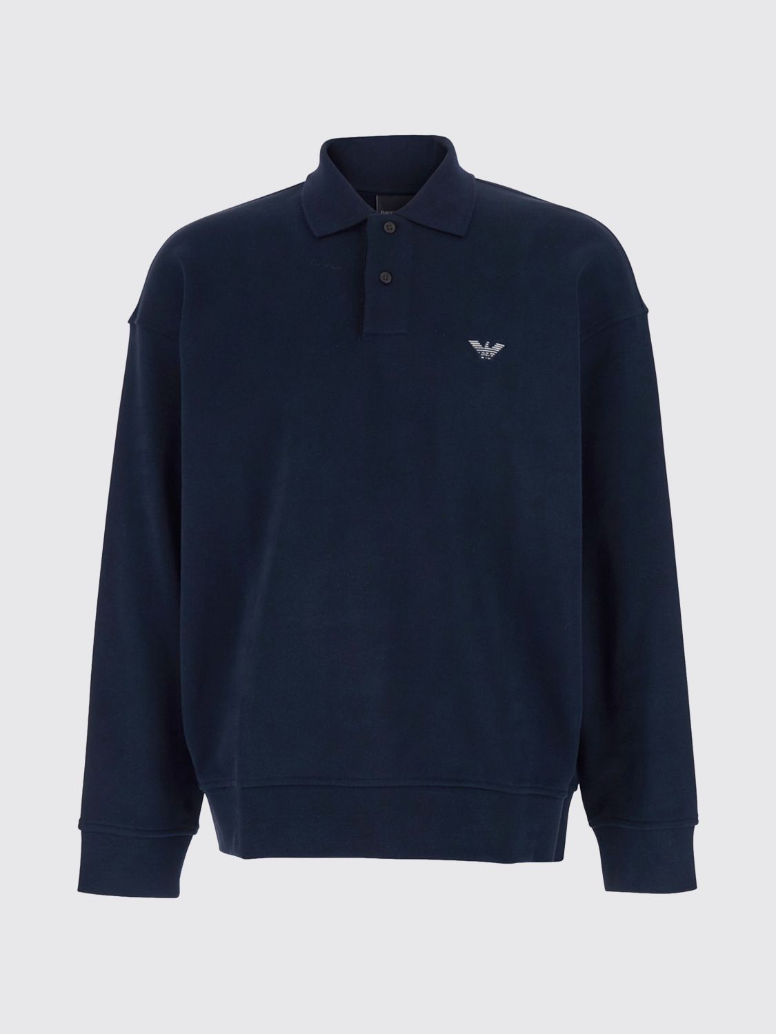 Long-Sleeved Cotton Polo Shirt with Embroidered Eagle Logo