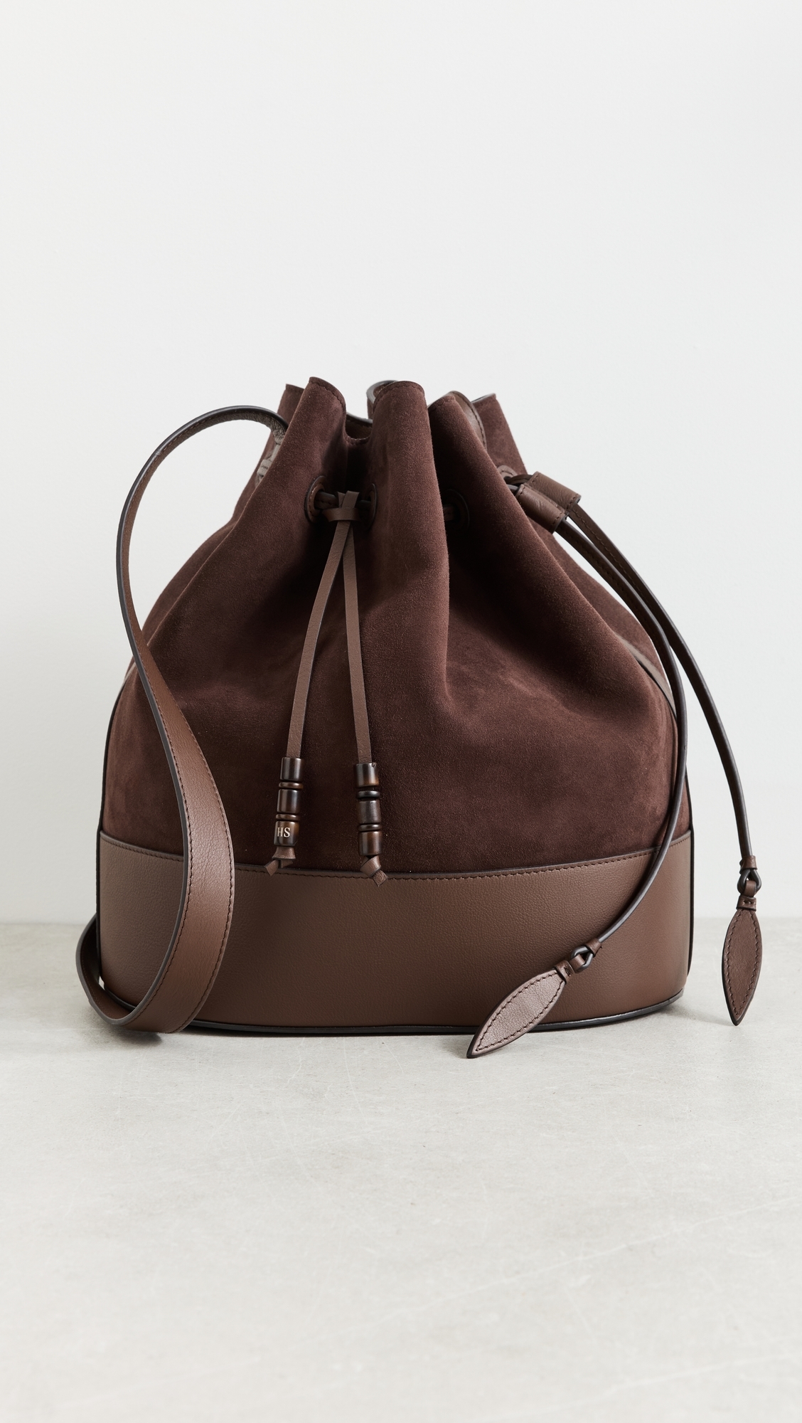 Extra Large Drawstring Bucket Bag In Suede Dark Brown One Size