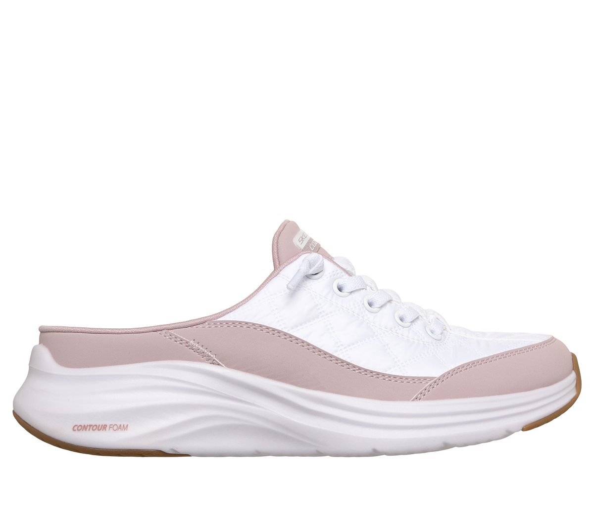 Skechers Women's Contour Foam - Cosy Fit Sweet Embrace Shoes in White/Light Blue, 8, Vegan, Machine Washable
