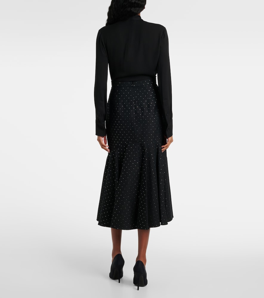 Polka-dot cotton and wool lamé midi skirt