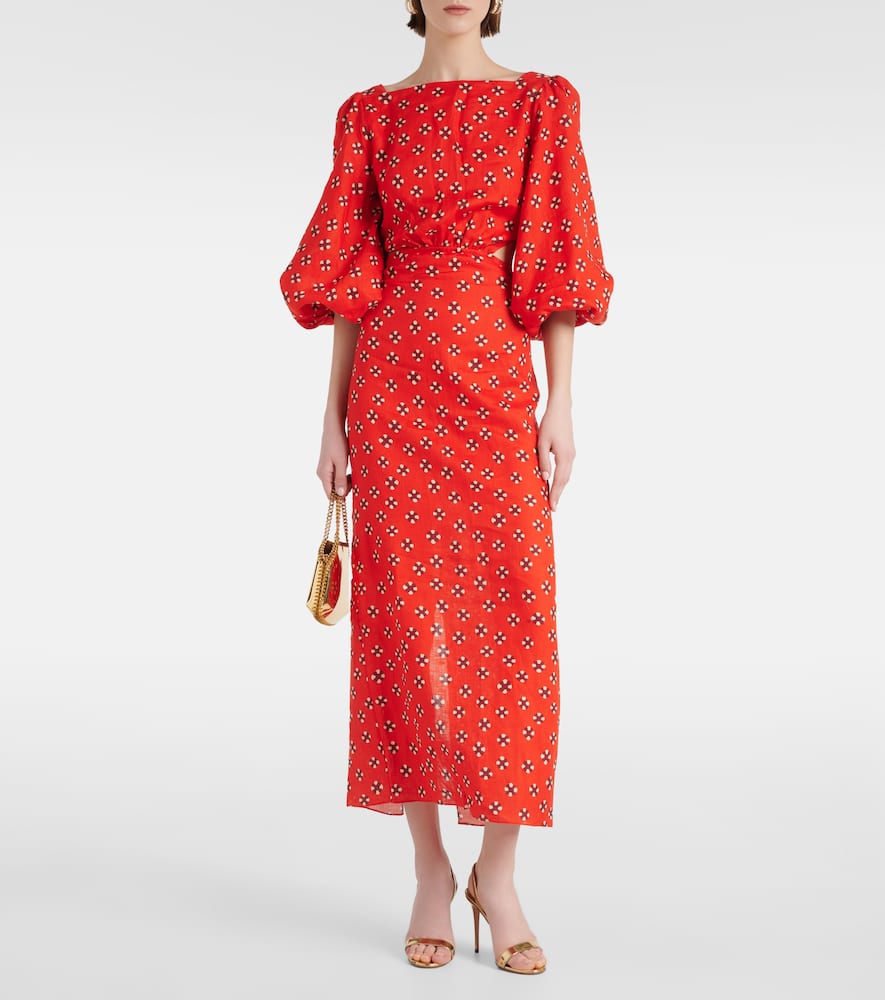 Printed linen midi dress