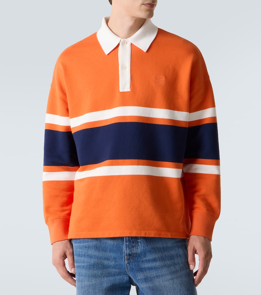 Striped cotton fleece polo sweater