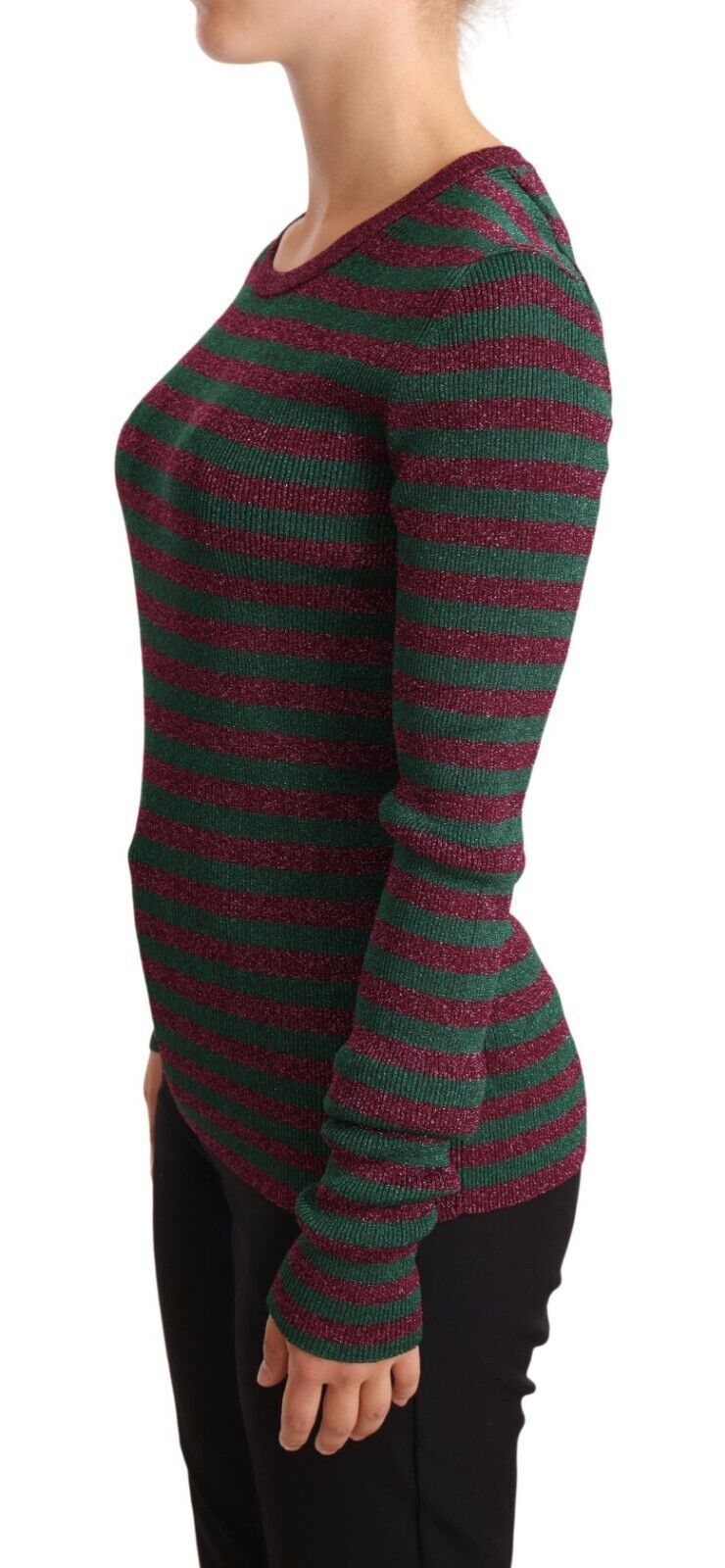Striped Viscose Sweater — Burgundy