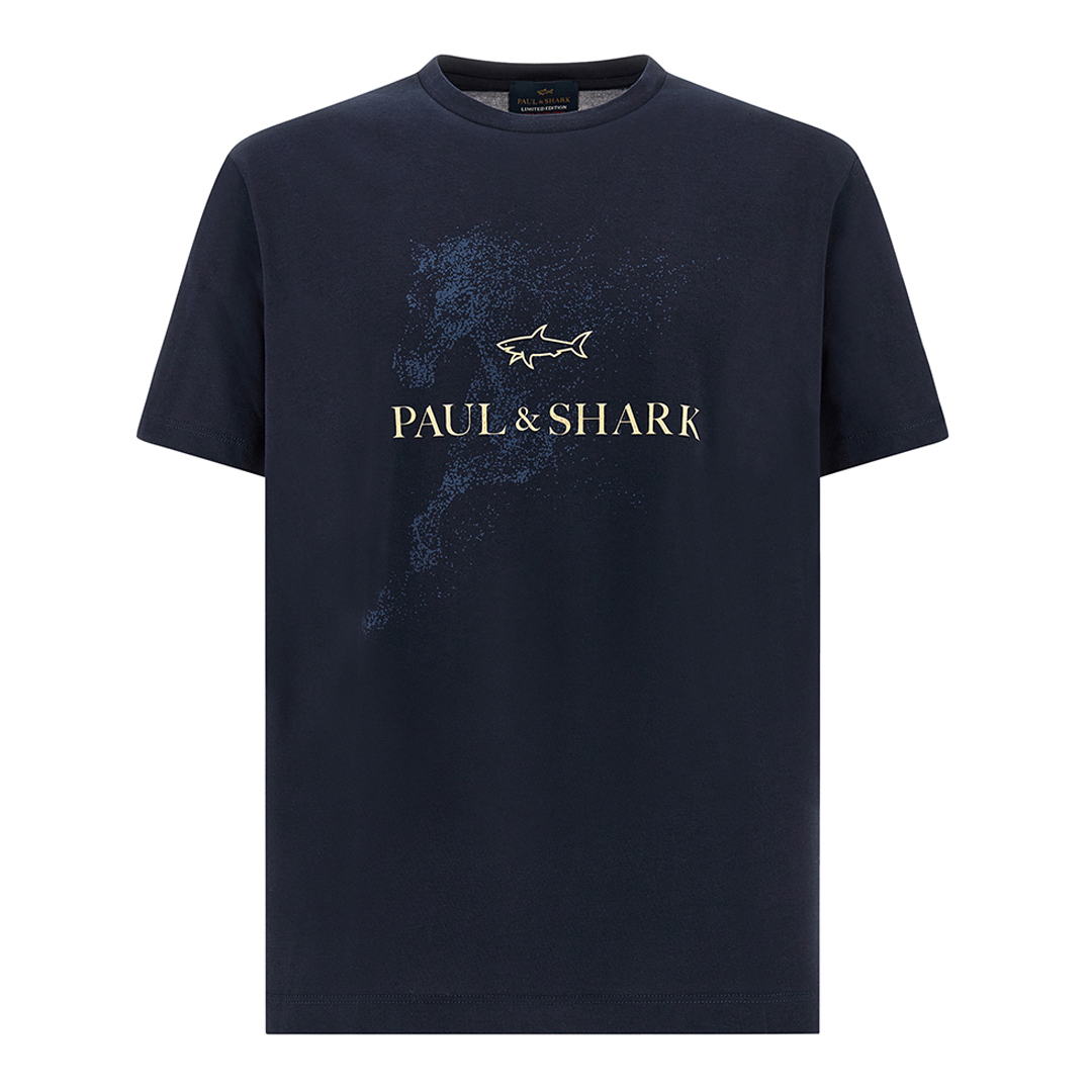 Cotton jersey T-shirt with Year of the Horse print, Man, Blue