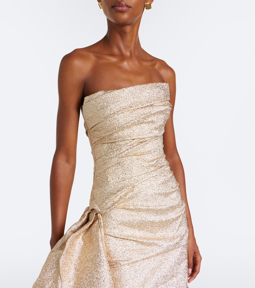 Gathered lamé corset gown