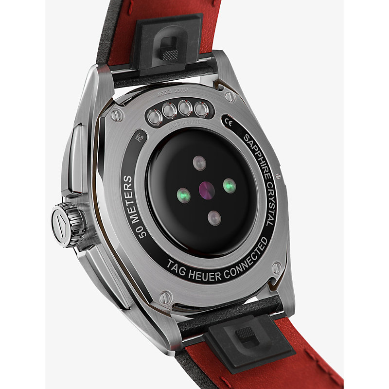 Mens Black/Silver SBR8010.BC6608 Connected Stainless-steel and Leather Fitness Watch 42mm