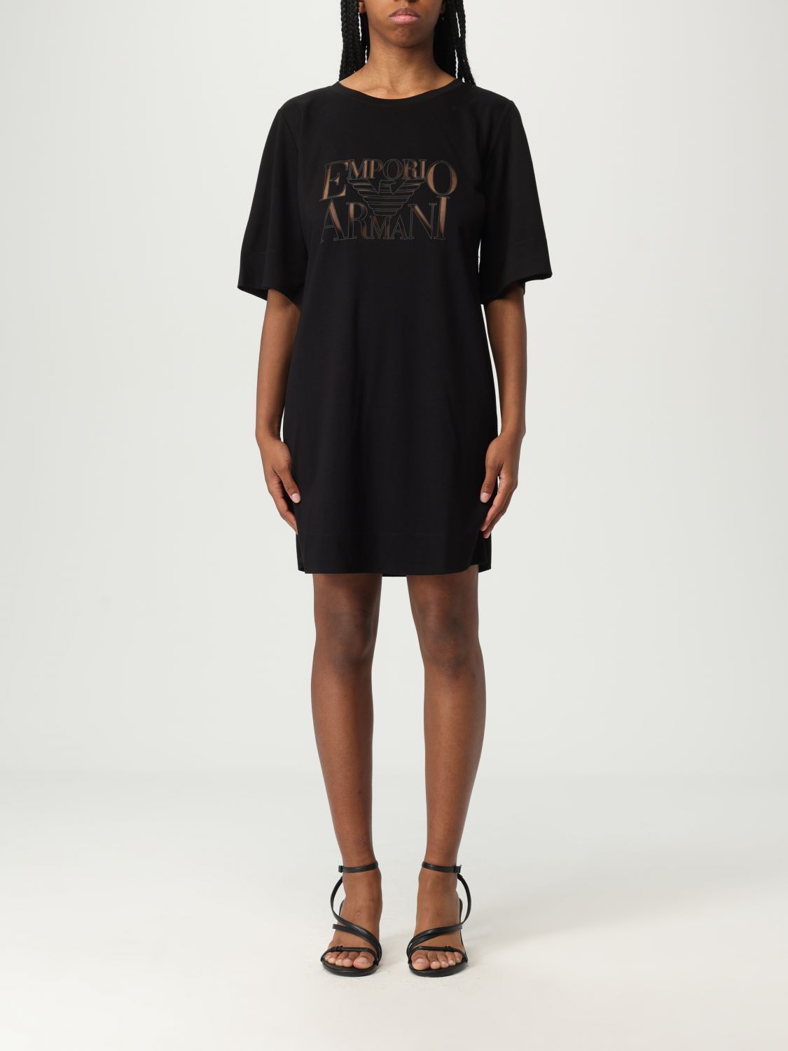 Emporio Armani logo-embroidered T-shirt min dress - Black